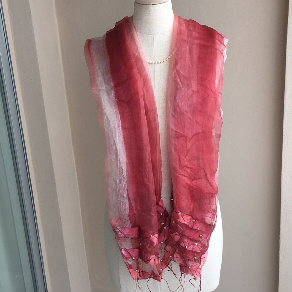 Sheer Pareo Sarong. Pink Red White NWOT - Picture 2 of 5